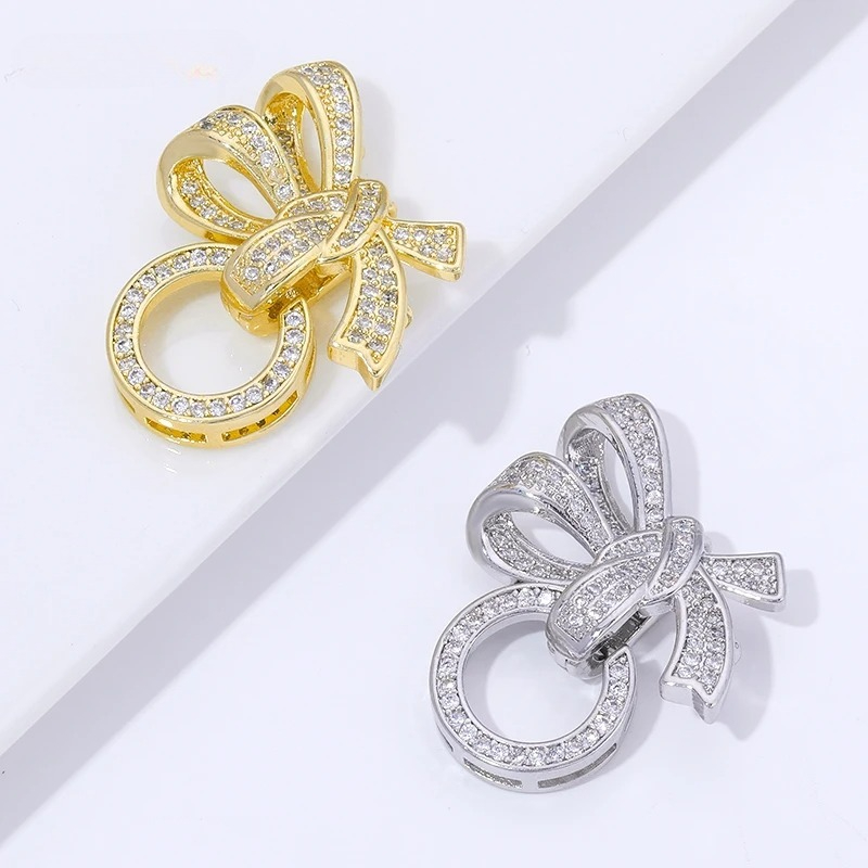 Jewelry Making Hoops - 18K Vergoldete Perlenverschlüsse mit Zirkonia-Besatz, 3-Ring-Schmetterlings-Schmuckverschlüsse