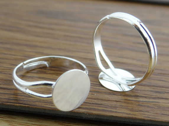 Ring Blank Adjustable - 6/8/10/12 mm, 10 Stück, versilbertes Bronze-Messing,