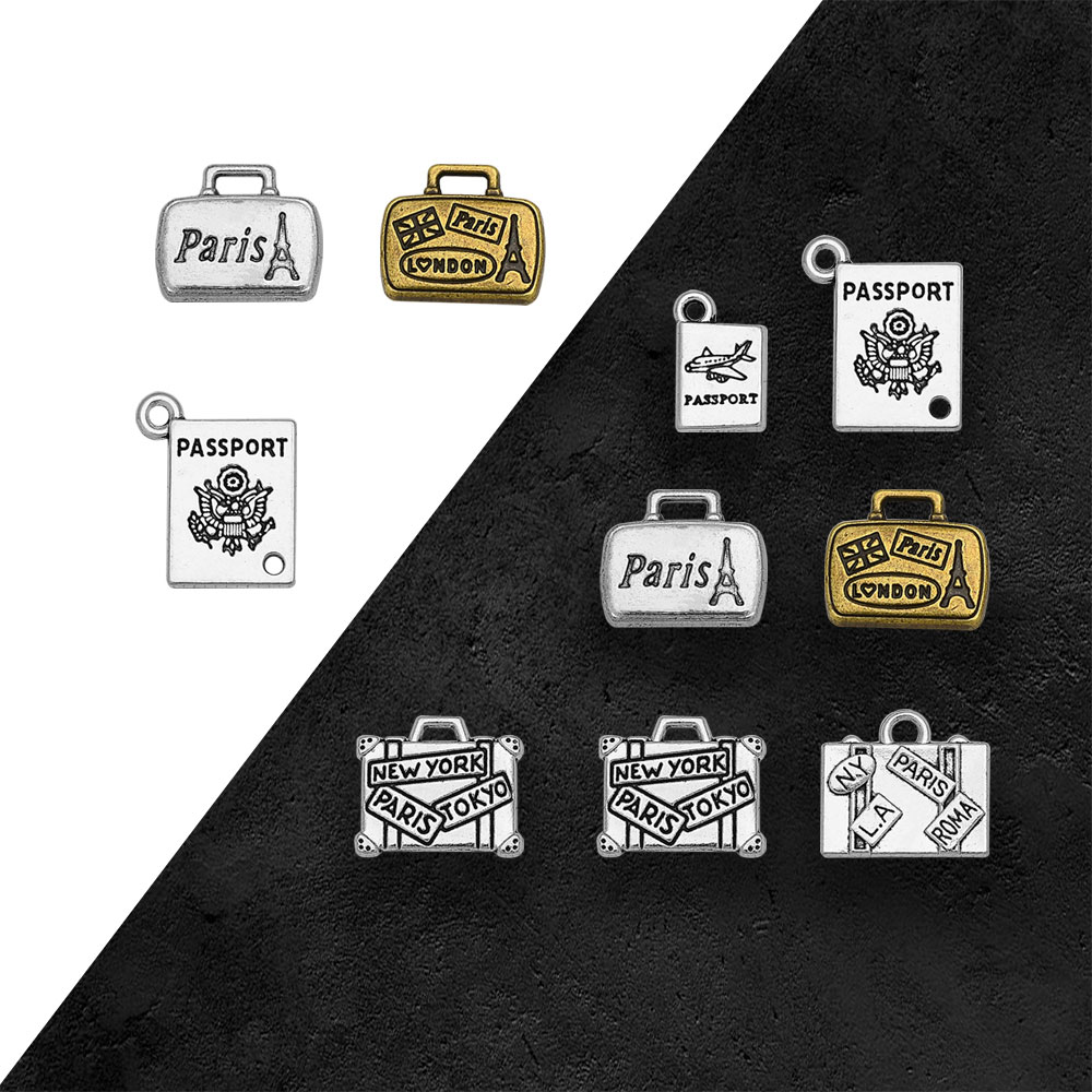 Jewelry Making London - Antik versilberter Koffer Reisepass Reise Charms